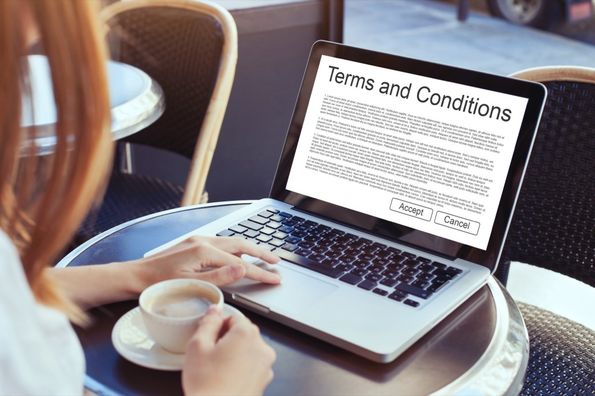 terms and conditions on a computer screen