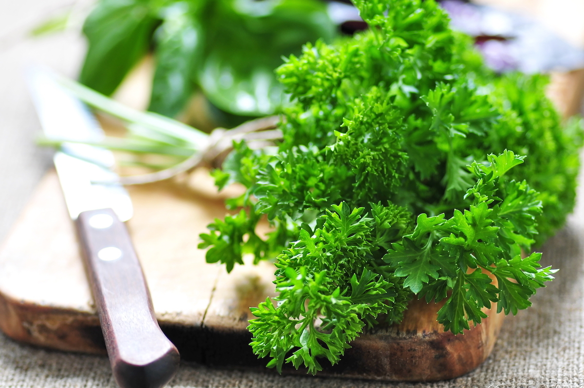 Parsley on cutting board