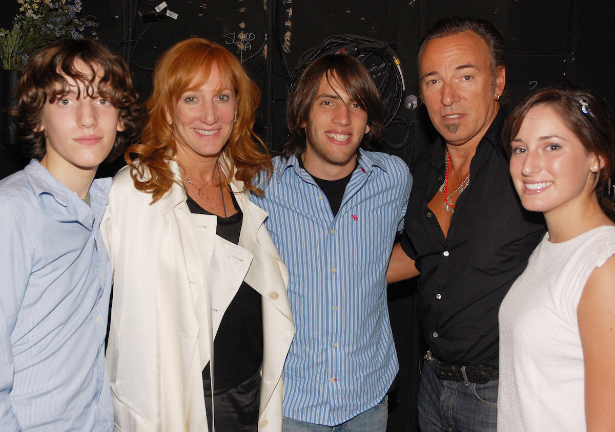 Patti Scialfa, Bruce Springsteen, and their three children at backstage at the Broadway play 