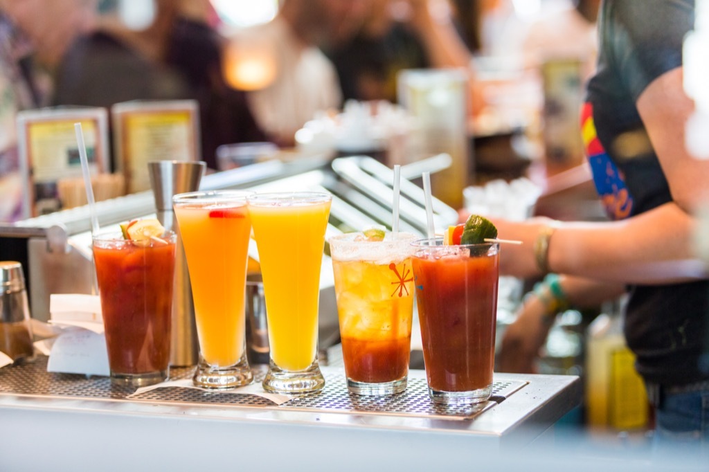 Close up of cocktails on bar