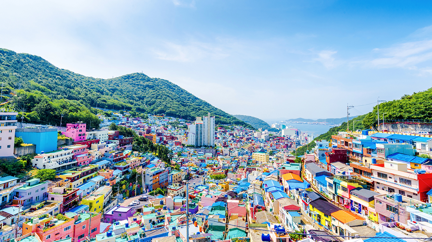 aerial view of a colorful neighborhood in busan, south korea