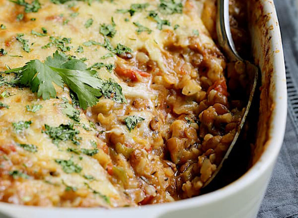 Southwest Lentil Brown Rice Bake