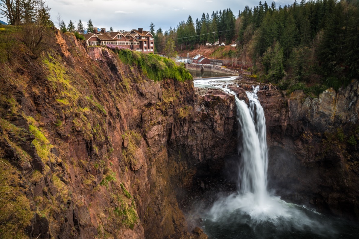 a waterfall and house in King County, Washington