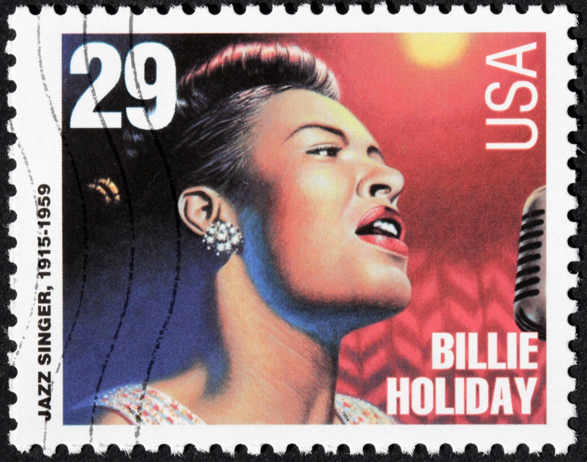 UNITED STATES - CIRCA 1994: a stamp printed by USA shows image portrait of famous American jazz singer and songwriter Billie Holiday (Eleanora Fagan), circa 1994. 