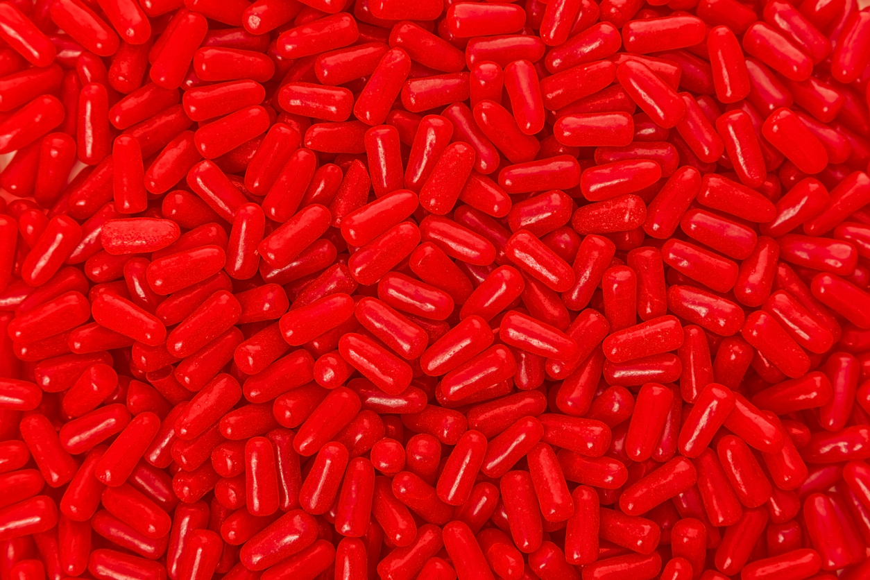 Photo of a pile of red hot cinnamon jelly beans