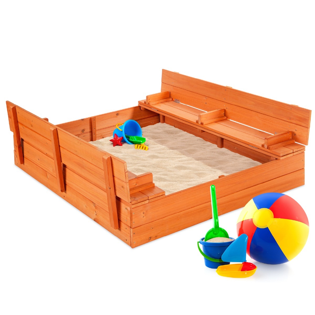 Wooden sandbox with open top