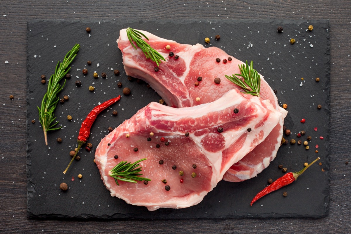 pork chops on slate platter