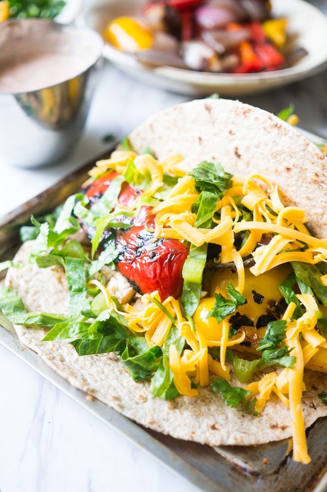 chicken fajitas with charred peppers