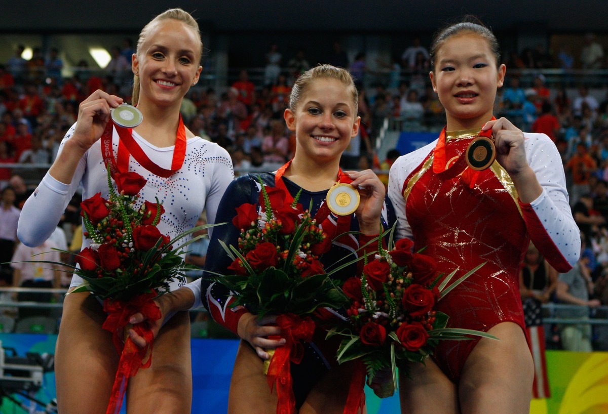 Shawn Johnson competes in the artistic gymnastics event at the National Indoor Stadium on Day 11 of the Beijing 2008 Olympic Games on August 19, 2008 in Beijing, China.