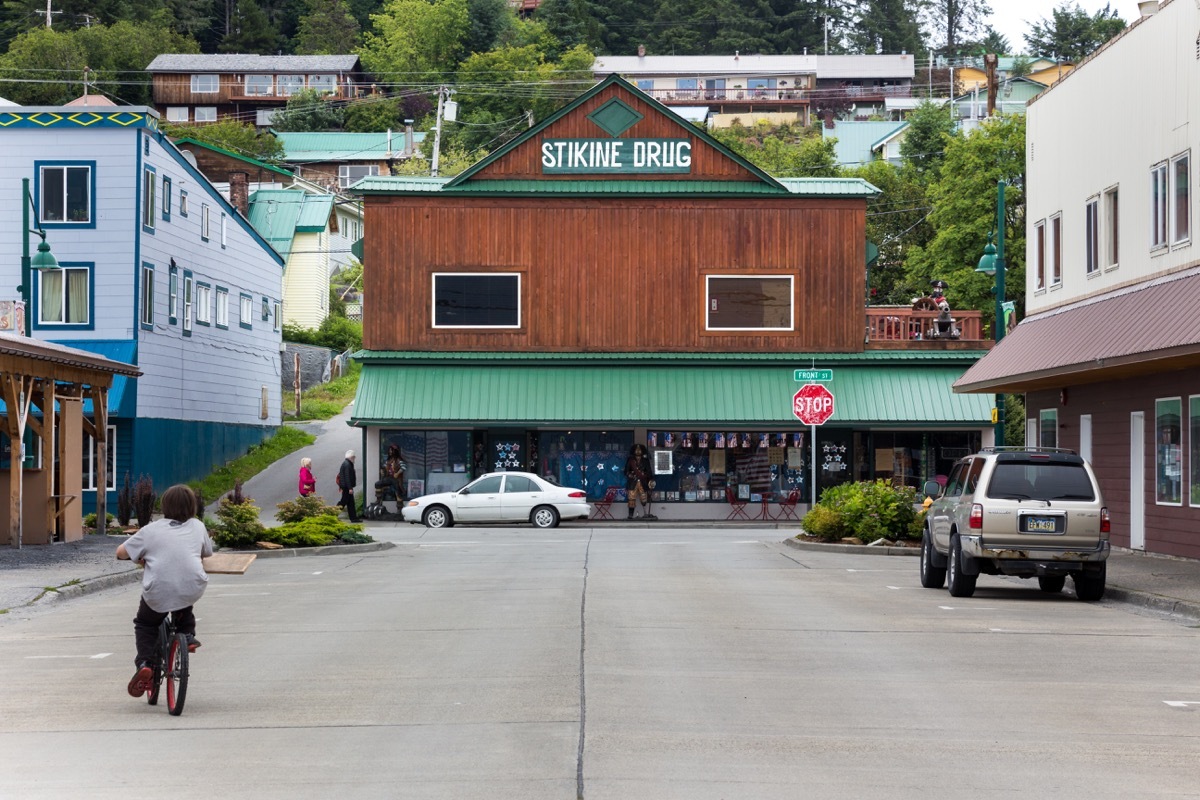 Wrangell, Alaska, USA - July 24, 2017: The Stikine Drug, a souvenirs and clothes store at the Front St in the Wrangell downtown. - Image