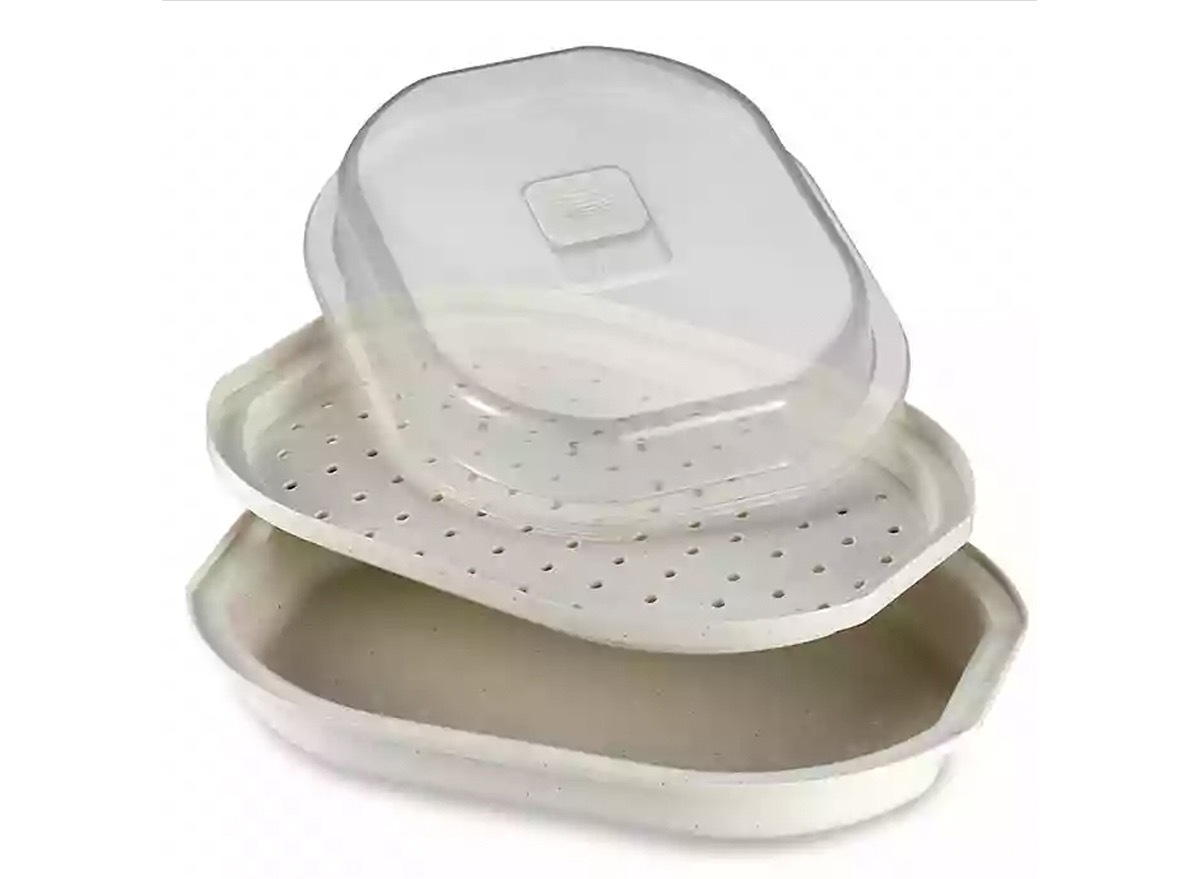 white three-tiered microwave steamer