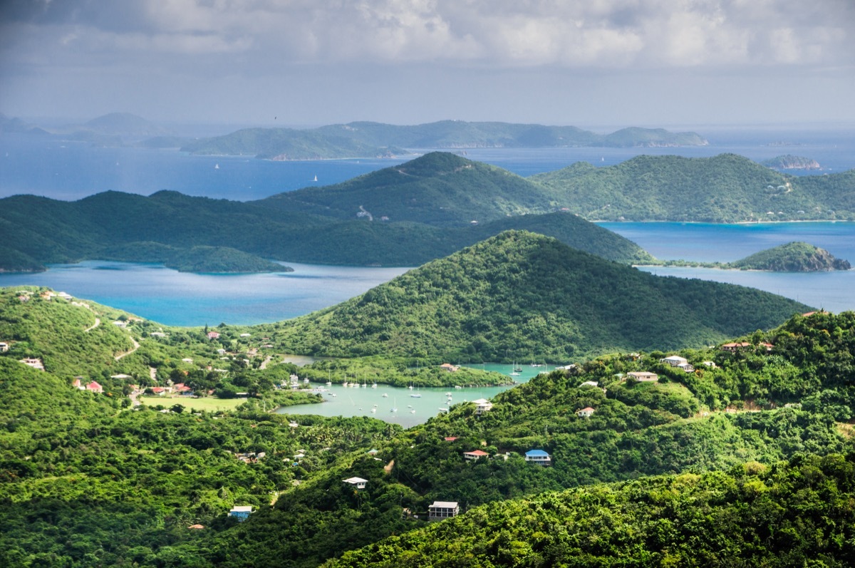 an overlook of the hills and bays of Saint John, United States Virgin Islands.