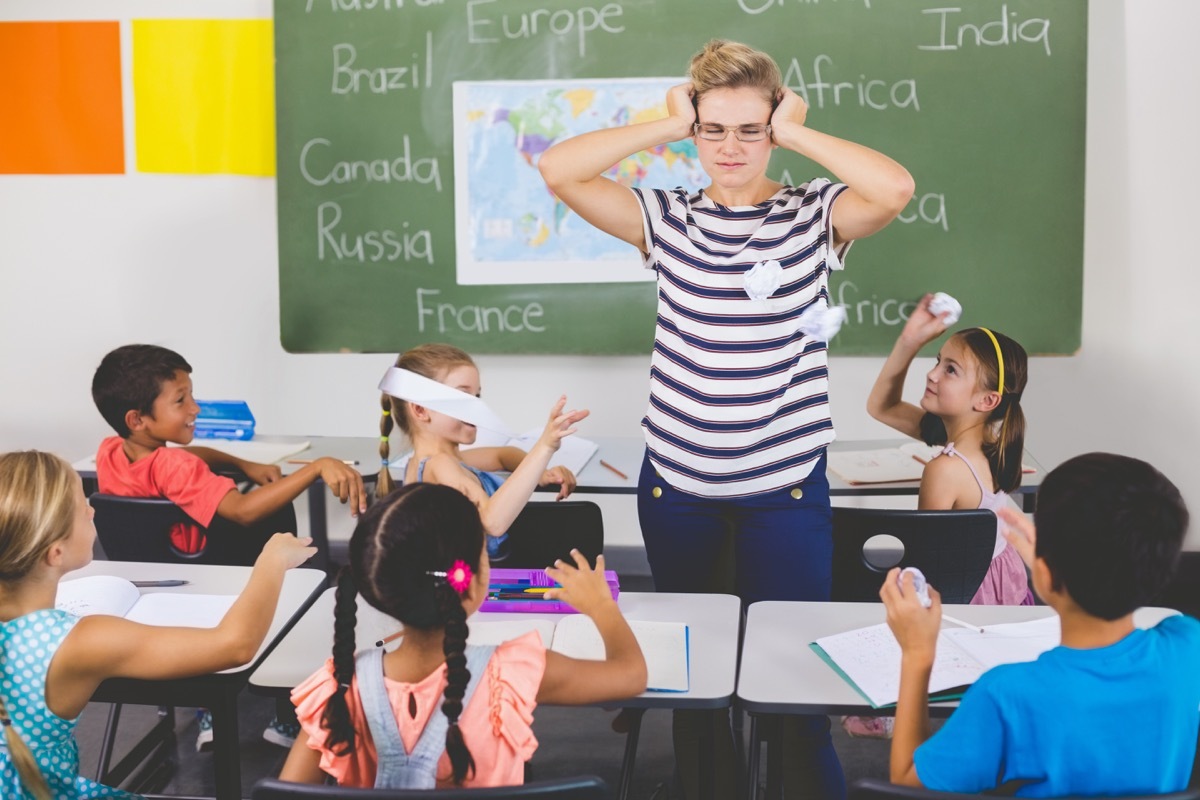 frustrated teacher in classroom