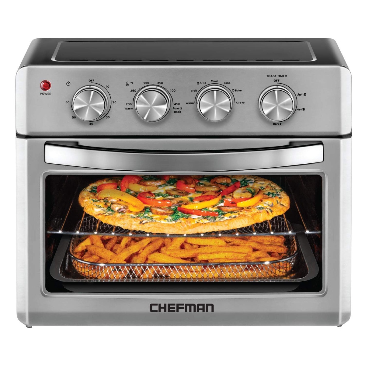 air frying toaster oven with pizza in it