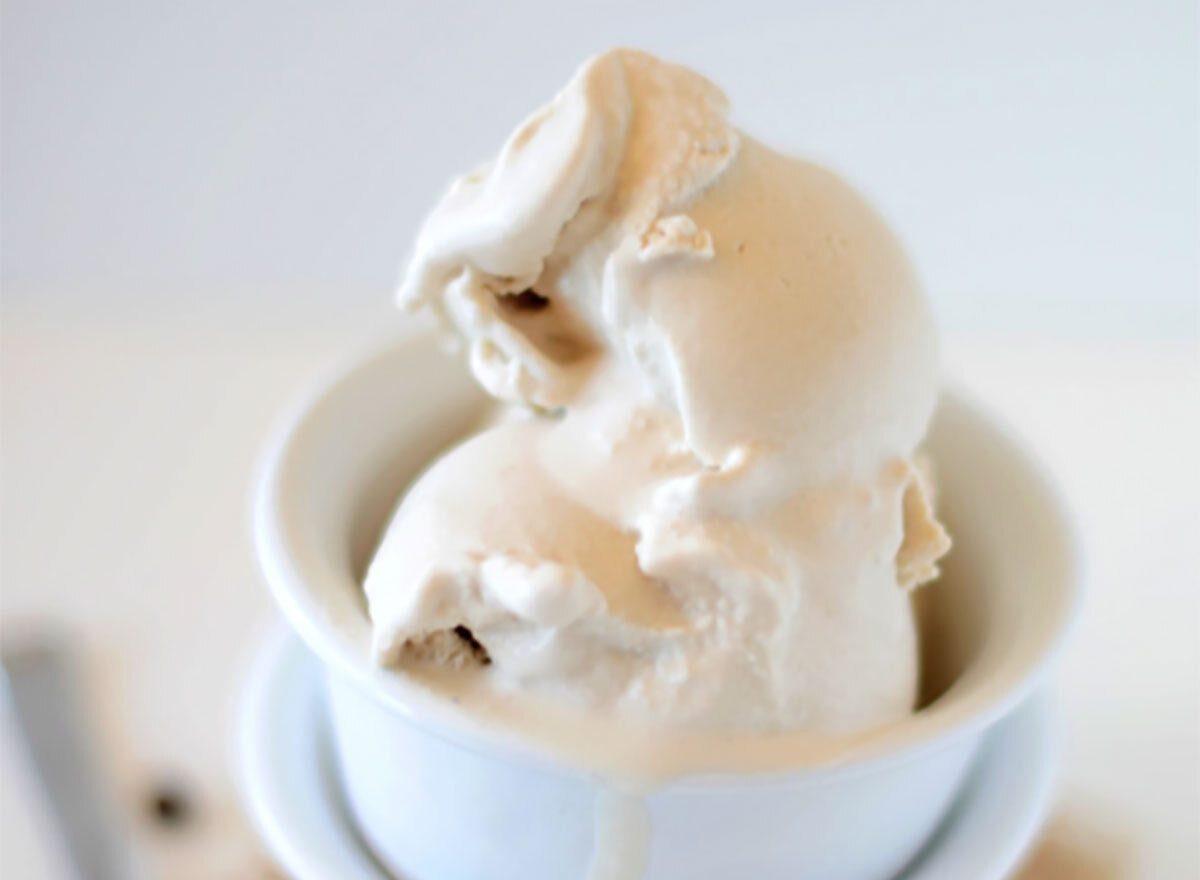 coffee coconut ice cream scoops in bowl