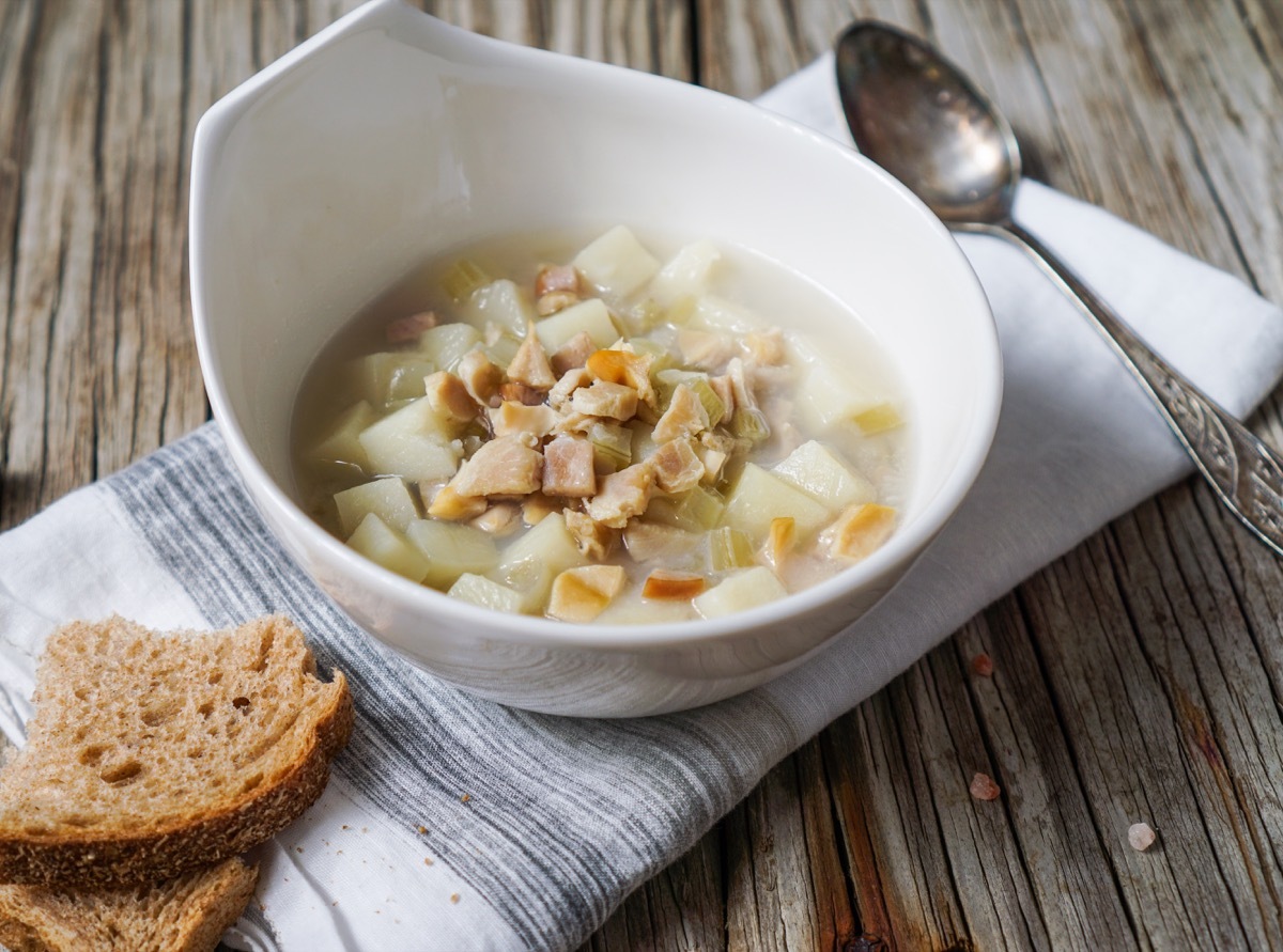 Rhode Island Clam Chowder Soup on Wood Background/ Selective Focus - Image