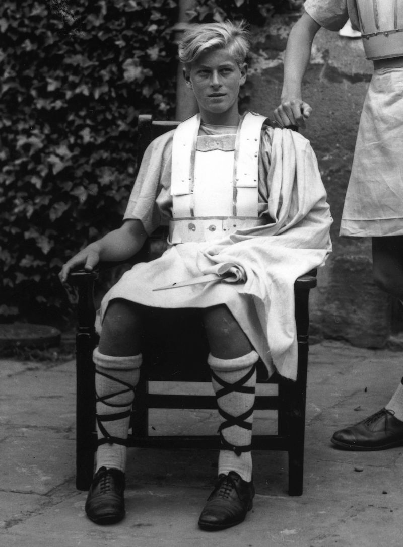 Schoolboy Prince Philip of Greece in costume for his school Gordonstoun's production of Macbeth. He later became Prince Philip Duke of Edinburgh.