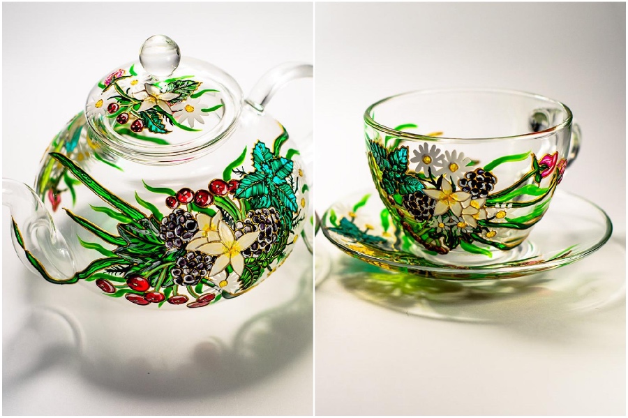 Nature-inspired motifs | Hand-Painted Glass Cups And Teapots That Will Make Your Day | Her Beauty