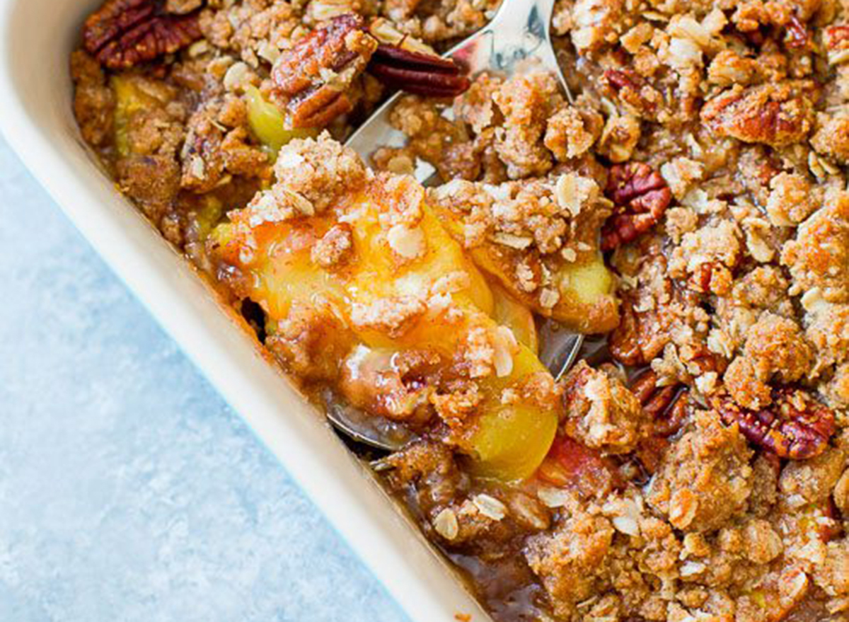 Valentine's day dinner peach pecan crisp