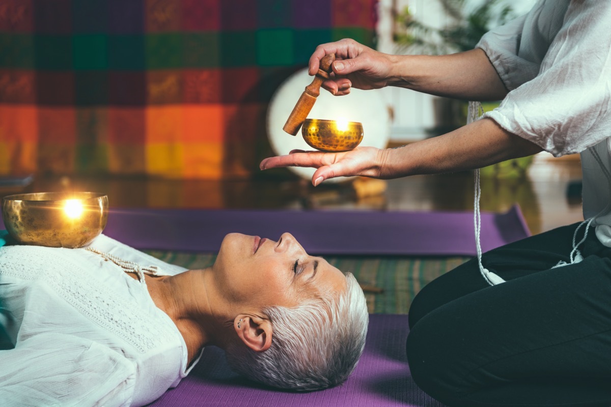 Tibetan singing bowl in sound meditation therapy