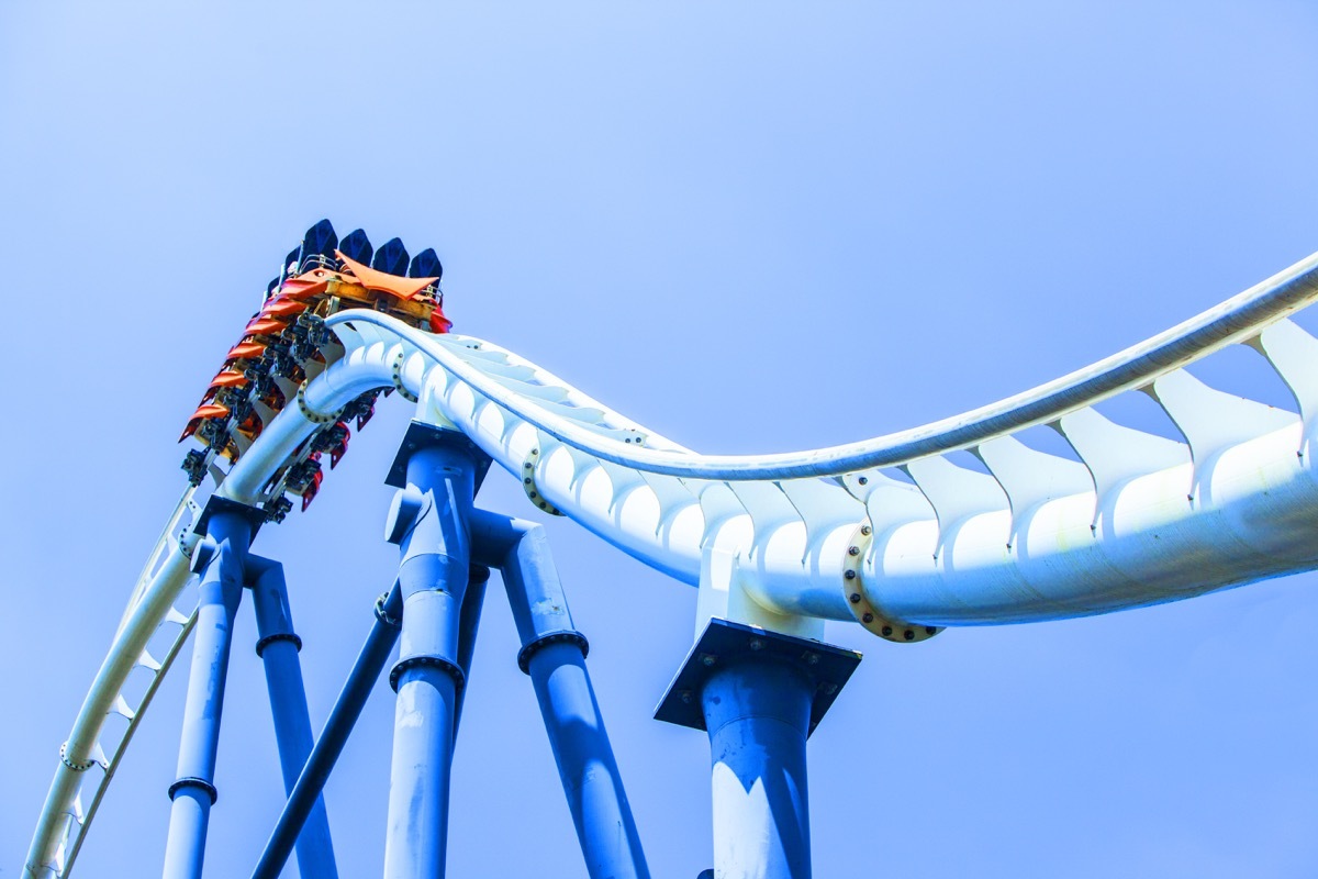 Riders stuck on top of a roller coaster