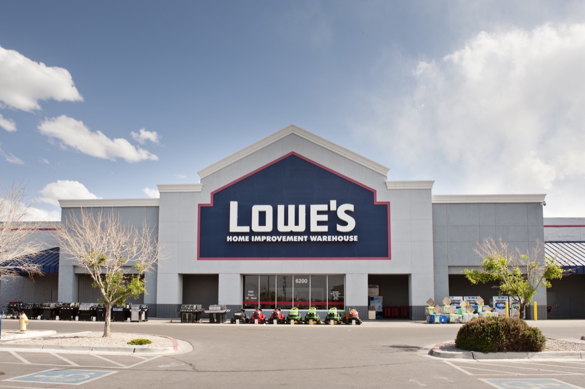 Front facade and entrance to Lowe's home improvement center located at Paseo del Norte shopping center in Albuquerque, New Mexico.