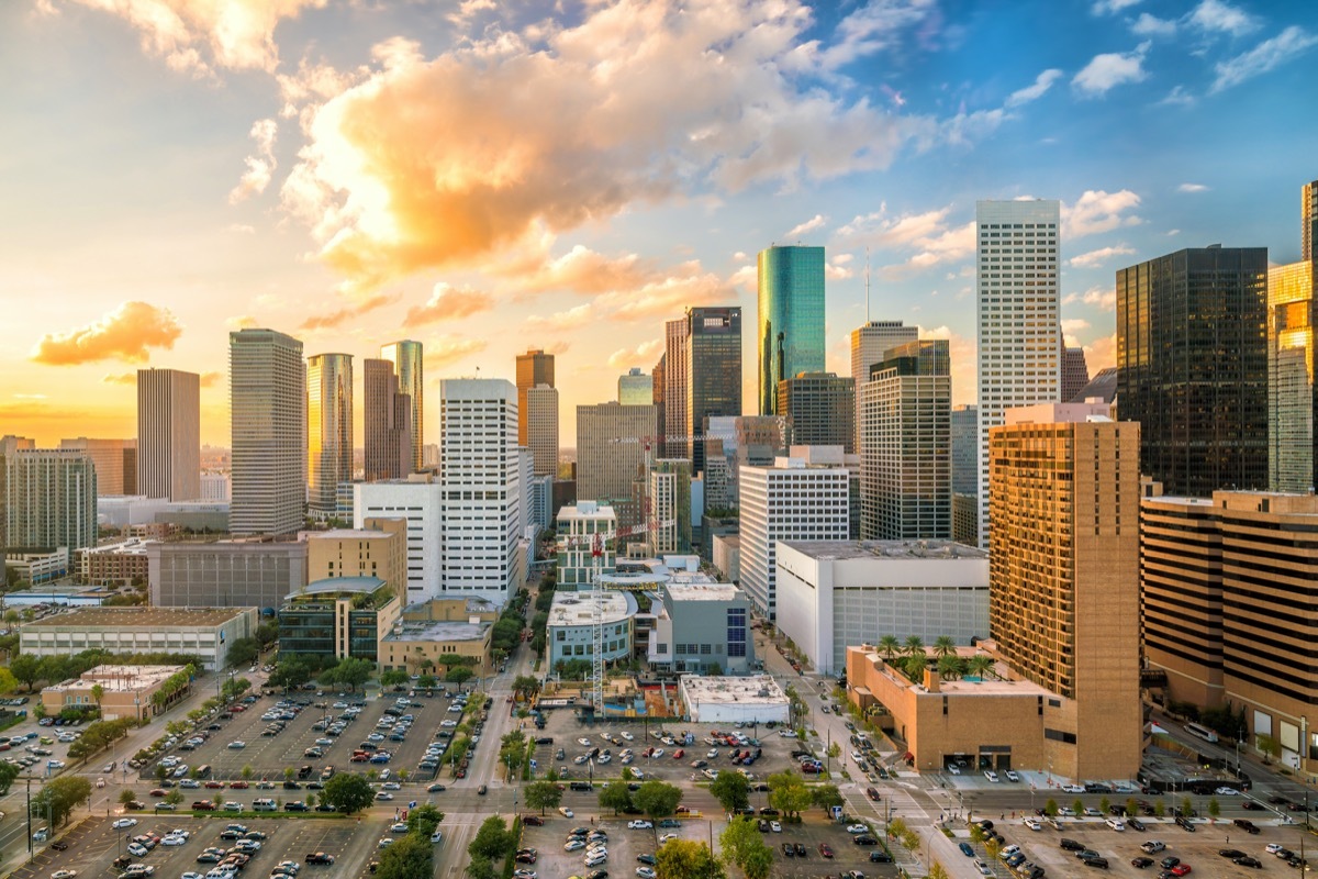 houston texas skyline at dusk