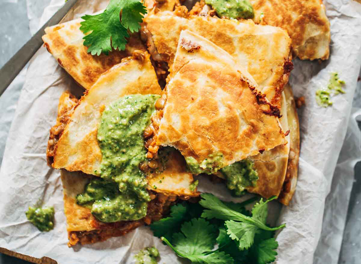 Lentil quesadillas recipe from Pinch of Yum