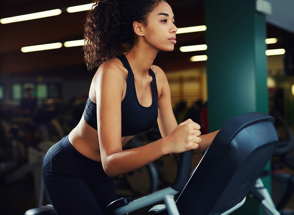 Woman on exercise bike