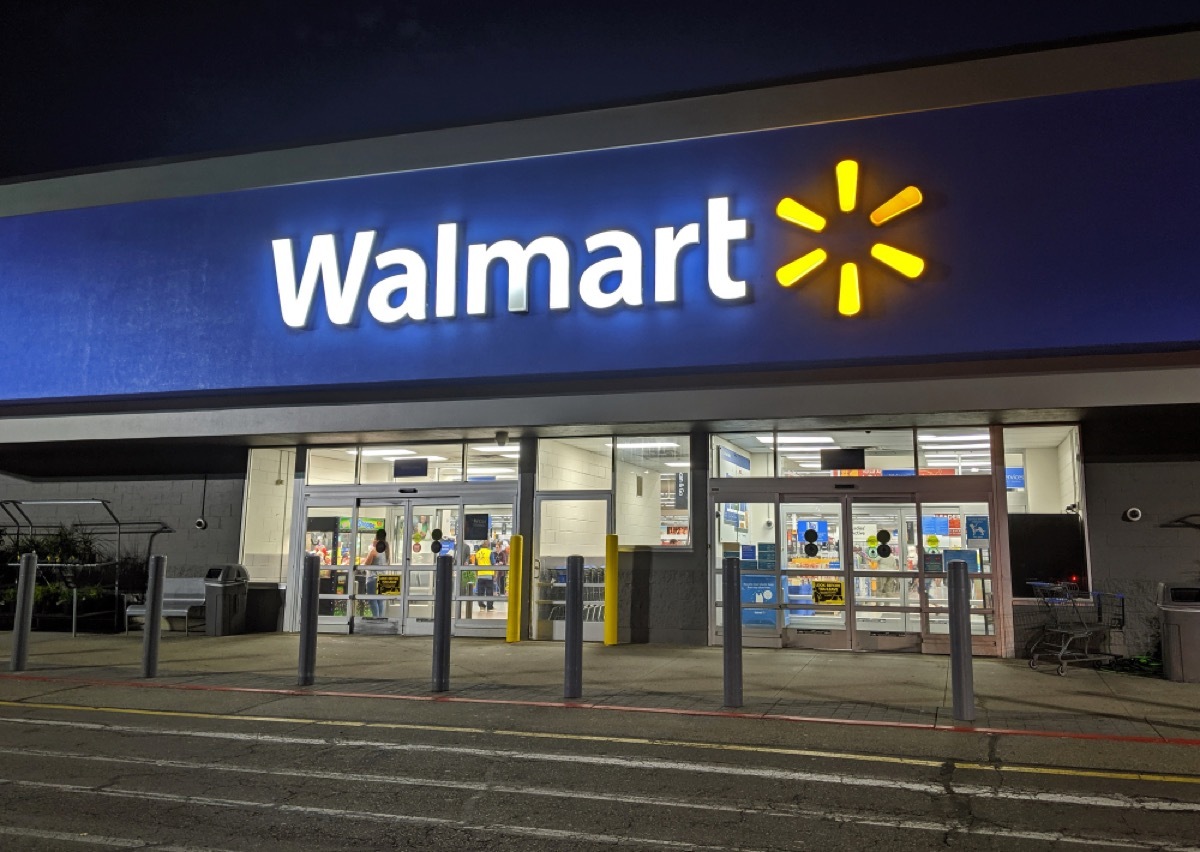 exterior of a walmart store at night