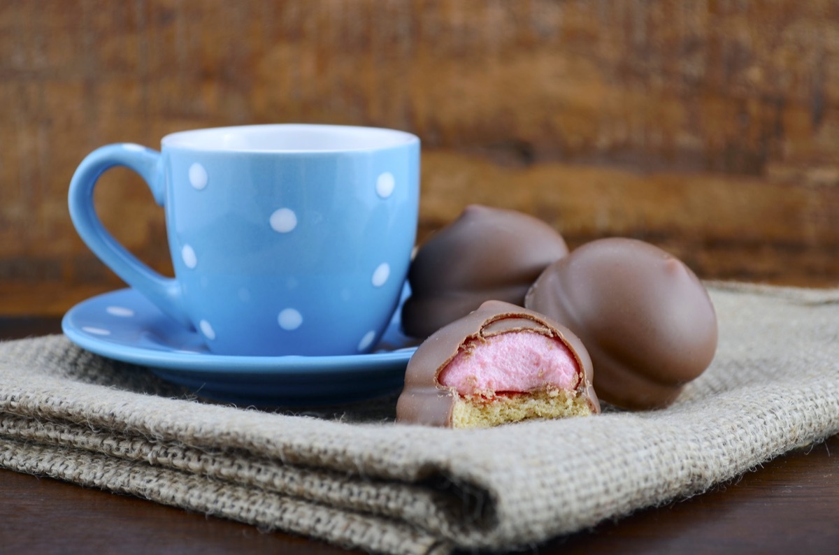 Coffee and Marshmallow Cookies in natural rustic background.